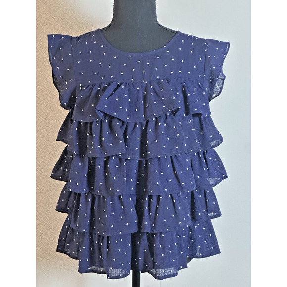 Women's Sleeveless Polka Dot Ruffle Top Summer Polka Dot Top Size Small - Picture 3 of 16